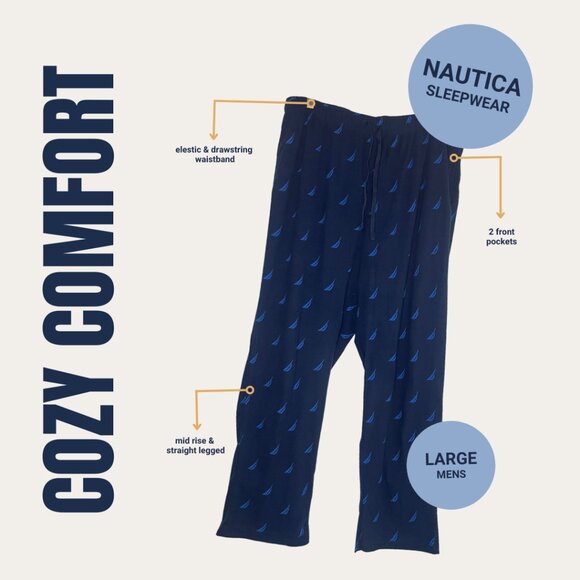 Men’s Large Nautica Sleepwear Pants – Navy with Sailboat Print - Picture 1 of 3